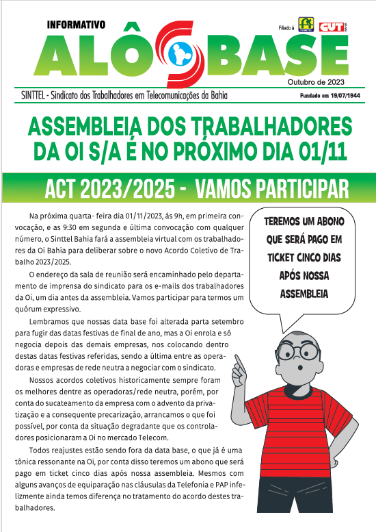  Assembleia dos trabalhadores da oi s/a Ã© no prÃ³ximo dia 01/11 - Act 2023/2025 
